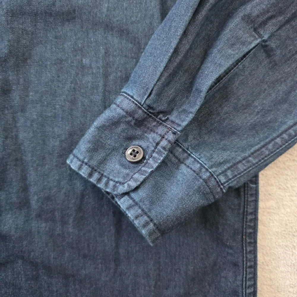 OshKosh Bgosh Boys Dark Wash Denim Button Down Shirt Long Sleeve Size 12 Indigo